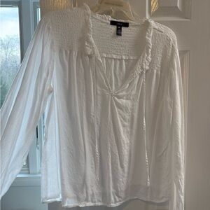 Aqua white smocked long sleeve shirt